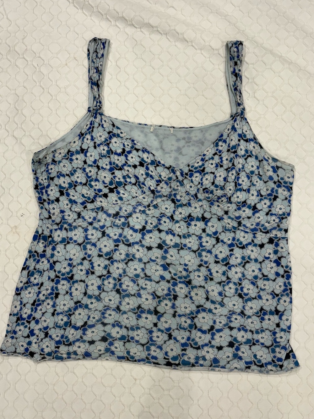 Light Blue Floral Spaghetti Strap Tank Top